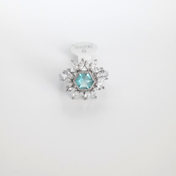 New Bomb Party Light Blue Topaz Rhodium Plated Cocktail Ring SIZE 6 NWT Glam - Picture 6 of 7